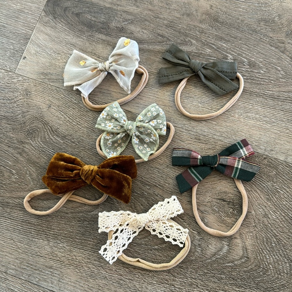 Lot of 6 little poppy nylon bow headbands